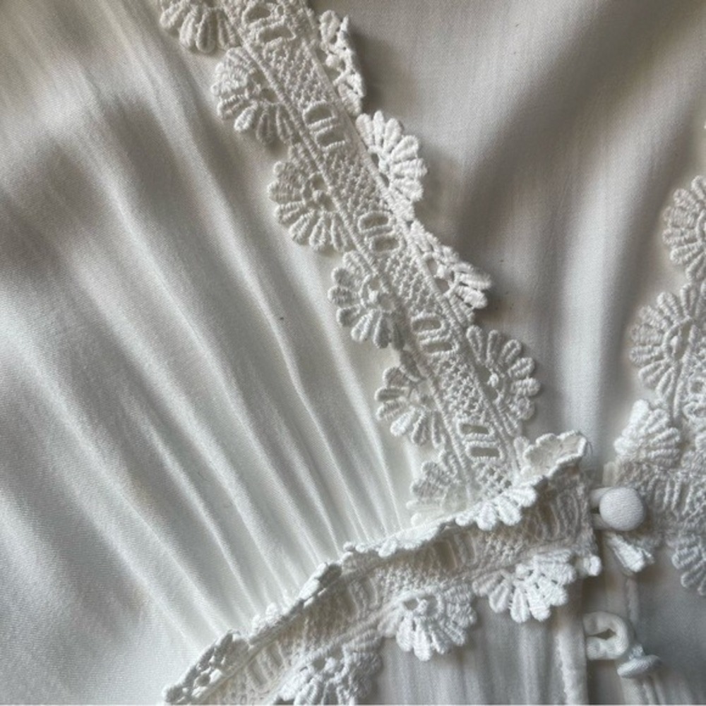 Lulus Bay Breeze White Semi Sheer Short Sleeve Long Flowy Cover Up V Neck XS - Picture 7 of 10